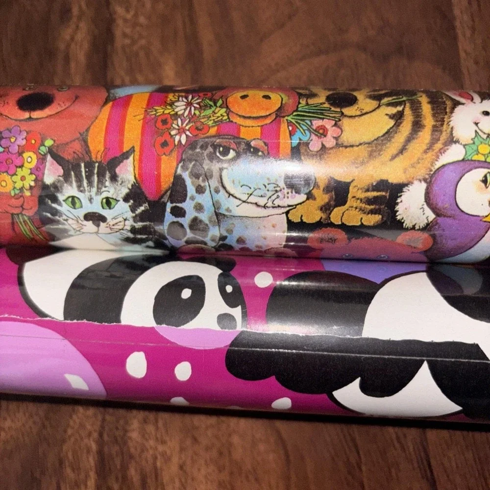 Lot of 2 Vtg Nobel Hall Premium Coated Heavyweight Gift Wrapping Paper Animals